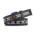 Blue and white striped canvas woven belt with black metal buckle and reinforced eyelets - 120cmx3.8cm / Gray Striped
