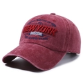 Vintage burgundy washed cotton baseball cap with New York 1985 3D embroidery detail - Red