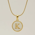 Gold 18K stainless steel snake chain necklace with white shell pendant letter K - Letter K