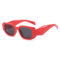 Fashionable red thick geometric frame sunglasses with dark grey lenses in 45-degree view - Red Frame Grey Lens