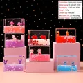 Sablier liquide créatif lapin avec figurines mignonnes aux tons rose et violet - Cube Dessin Animé - Couleur Lactée