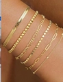 Set of 5 minimalist gold bohemian chains including snake, figaro and beaded styles - Style 4 Gold