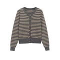 Cárdigan de punto de rayas clásico con cuello en V gris y caqui con botones dorados - S / Rayas Grises y Beige