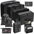 9-piece black travel luggage organizer set with mesh packing cubes and shoe bag - Toiletry & Cosmetic 10-Piece Set / Black