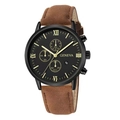 Men's Geneva quartz watch featuring a brown leather strap and black dial with gold accents - Black Case Gold Marker Brown Strap