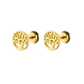 Makroaufnahme vergoldeter Edelstahl-Ohrstecker Lebensbaum mit filigranem Hohldesign - Gold (Einzelstück)