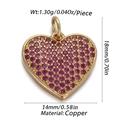 Macro detail of copper heart pendant with rose red zircon stones and 18mm height dimension - Cx155-09 / 18K Gold