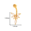Gold stainless steel navel ring with zircon flower cross pendant and dimensions - Flower Leaf Style (0168-7#) / Gold