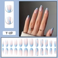 Long round light blue French wave press-on nails set with 24 pieces of various sizes - Y-69 Light Blue French Wave