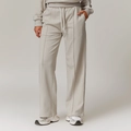 Pantalón de chándal gris claro de pernera recta con cordón y costura frontal central - S / Caqui Claro