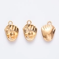 Detailed view of vintage gold baseball glove pendants showing front and back design - KC Gold