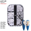 Platte witte parels voor nail art set met diverse maten van 1,5mm tot 5mm manicure - 6-Grid Parel ZZ05 (Zuiver Witte Flatback Parels)