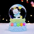 Luminous crystal ball music box with Pochacco dog and Happy cake base decoration - 2409 Blue Base / Medium Size 80 With Snow Lights And Music