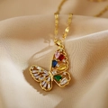 Exquisito collar de mariposa dorado con circonitas de colores y piedras talla pera - Dorado/Multicolor