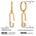 Gold stainless steel link drop earrings with white zircon accents for women - Gold Geometric Drop Rhinestone Earrings (JDE0211114)