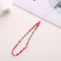 Colorful beaded phone strap with LOVE letter beads and pink heart charm accessory - K797 Soft Clay LOVE Style
