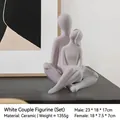 Minimalistische witte keramische abstracte koppel beeldjes voor luxe decor, set van 2 - Knuffelend Paar / Wit