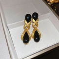 Vintage Metall-Ohrringe in Gold mit schwarzen Harz-Wassertropfen in Schmuckschatulle - Schwarz Wassertropfen Geometrischer Stil (19#)