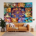 Arazzo zodiacale colorato con simboli astrologici appeso sopra un divano arancione - Stile Zodiaco Scena Colorata (GT2279) / Tessuto spazzolato-95x75cm