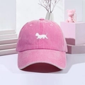 Pink vintage washed baseball cap with white puppy embroidery on a minimalist geometric background - One Size / Pink