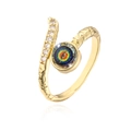 Anillo abierto bañado en oro 18K ojo del diablo con circonitas y diseño geométrico - Abierto Ajustable / Estilo de Vidrio de Color en Espiral (12975)