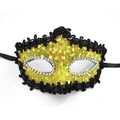 Maschera per travestimento con paillettes gialle, pizzo nero e strass d'argento - Stile Nastro con Paillettes Drago / Giallo