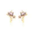 Chic 18k gold-plated key-shaped stud earrings with pink heart and star gemstones - E2517 Gold Purple Zircon