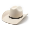 Cappello da cowboy classico in feltro di lana crema con fascia borchiata e tesa larga - M (56-58cm) / Beige