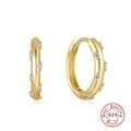 Macro detail of gold S925 sterling silver hoop earrings featuring white zircon inlay stones - 925 Silver / Gold-Style 5