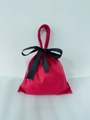 Red velvet drawstring gift bag with black satin ribbon bow and convenient top handle - Red Small - Plain / 17.5x18cm