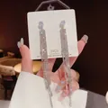 Long tassel earrings with S925 silver needle and sparkling white cubic zirconia fringe - E0227 Silver Needle (Long Full Diamond Tassel Silver)