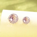 Pink purple zircon screw back earrings in minimalist silver four-prong setting - 6mm / Yellow Purple (A402-3)