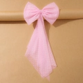 Pink tulle bow hair clip with white polka dots and elegant ribbon for bridal wedding hair - Polka Dot Mesh Style / Pink
