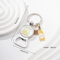 Detail of silver Father's Day bottle opener keychain with beer bottle and mug charms - Only Man Can Be A Father Quote Style (10)
