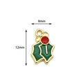 Green holly leaf and red berry enamel charm in gold alloy for DIY jewelry, 8x12mm - 7# Christmas Leaves