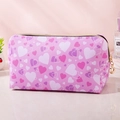 Pink waterproof PU leather travel makeup bag with heart prints and gold zipper - Small / Pink Background Heart
