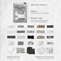 50pcs Black and White Memories vintage fabric and washi stickers for journaling - Black and White Memories