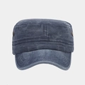 Detail of washed cotton cadet hat showing copper metal buckles and reinforced stitching - Navy Blue