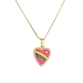 Rainbow heart pendant necklace with pink enamel and gold beaded edges on a box chain - Rose Pink Rainbow Stripe Heart (CN00634CX)
