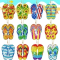 12-piece DIY diamond painting flip-flop keychains with colorful summer beach designs - QC066 (12-Piece Set) Double-Sided