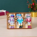 Set of painted wooden Nutcracker soldier ornaments in red, blue and purple festive colors - HB1561-D