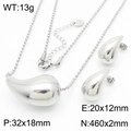 Polished silver stainless steel water drop jewelry set with necklace and earrings - Silver Style (KS217584-KFC)