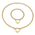 Set gioielli catena di perle dorate con collana e bracciale con ciondolo a cuore cavo - Set Collana Bracciale Colore Oro (KS113579-Z)