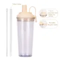 Detail of 1.2cm wide Tritan straw and magnetic handle on double-layer plastic cup - 24oz / Cream
