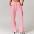 Pantalón de chándal rosa de talle alto con pernera ancha y cordón ajustable de corte recto - M / Rosa Sakura