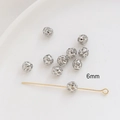Detail of 6mm silver hollow spherical beads for DIY jewelry making on white background - 6mm / White Gold