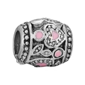 Vintage silver heart charm bead with pink enamel accents and beaded texture details - Retro Heart Pink Bead (019)