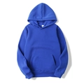 Detail of royal blue hoodie with kangaroo pocket and ribbed cuffs on white background - Sapphire Blue