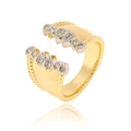 Anello regolabile dorato con motivi a goccia d'argento e zirconi scintillanti - J1566-Anello aperto in zircone a goccia