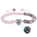 Pink and grey tiger eye bead bracelet with silver heart photo projection pendant - Pink Crystal + Pink Zebra Stone Bracelet